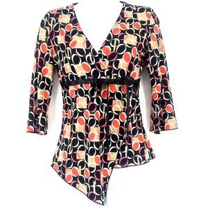 Y2K A. Byer Asymmetric Babydoll Womens Top Sz S Geometric Retro 70s Mod Office